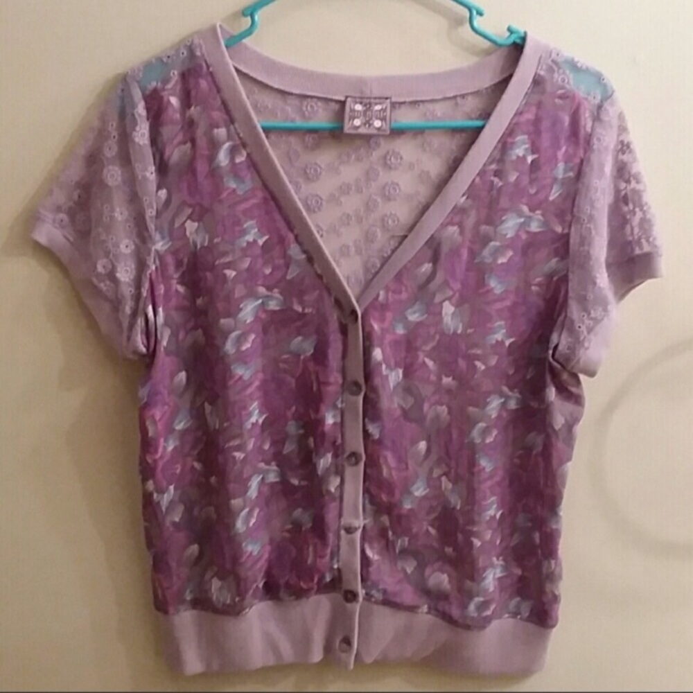 Free People Floral Lace Lilac Cardigan